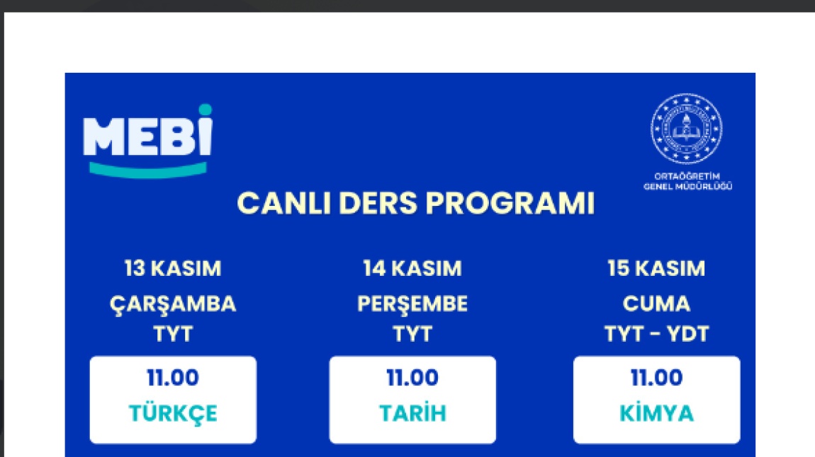 MEBİ CANLI DERS PROGRAMI